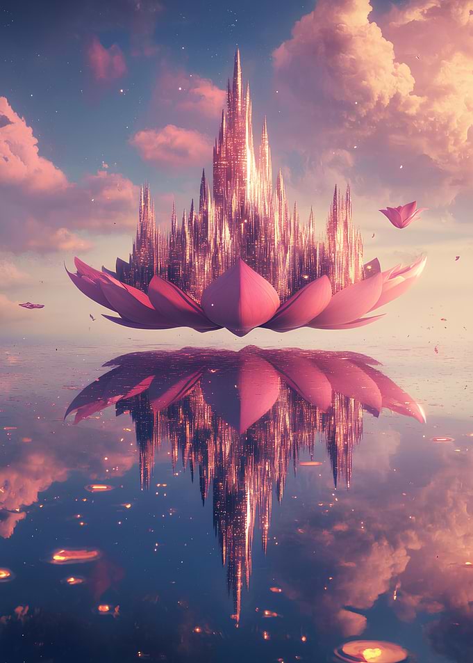 Floating Lotus Cityscape Reflection