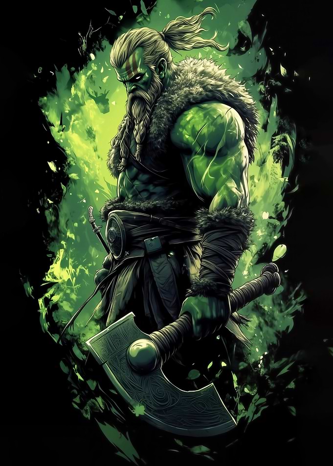 Green Viking Warrior with Axe