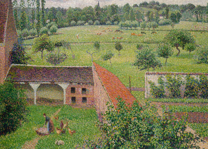 Farmhouse Landscape in Pointillist Style
