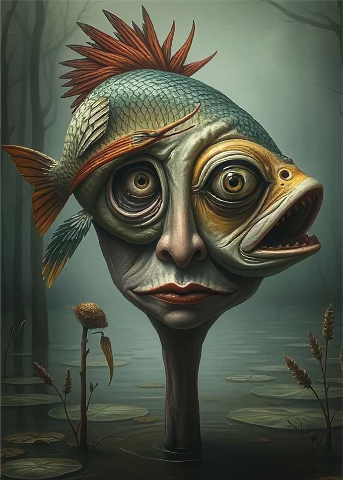 Surreal Fish-Human Hybrid Portrait