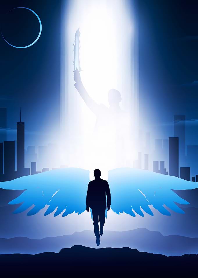 Angel Wings Silhouette in Cityscape