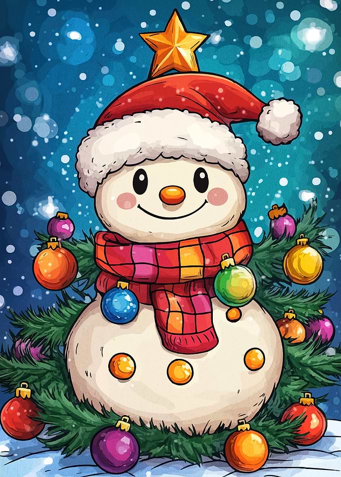 Festive Snowman with Christmas Tree Ornaments