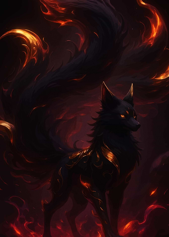 Nine-tailed Fox with Fiery Accents