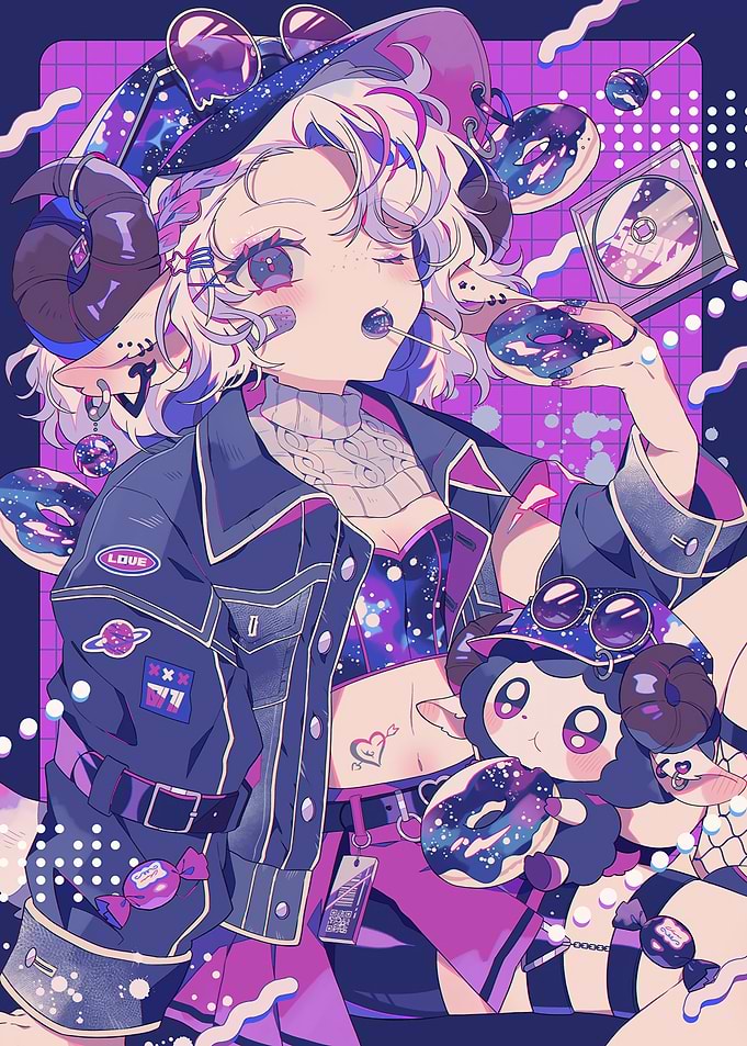 Anime Girl with Horns and Sweets