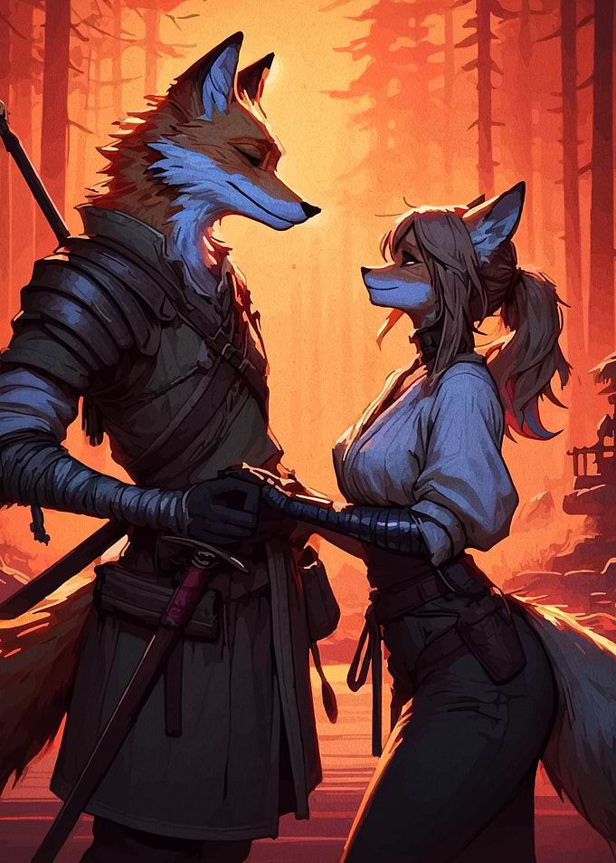 Fox Anthro Couple in Forest