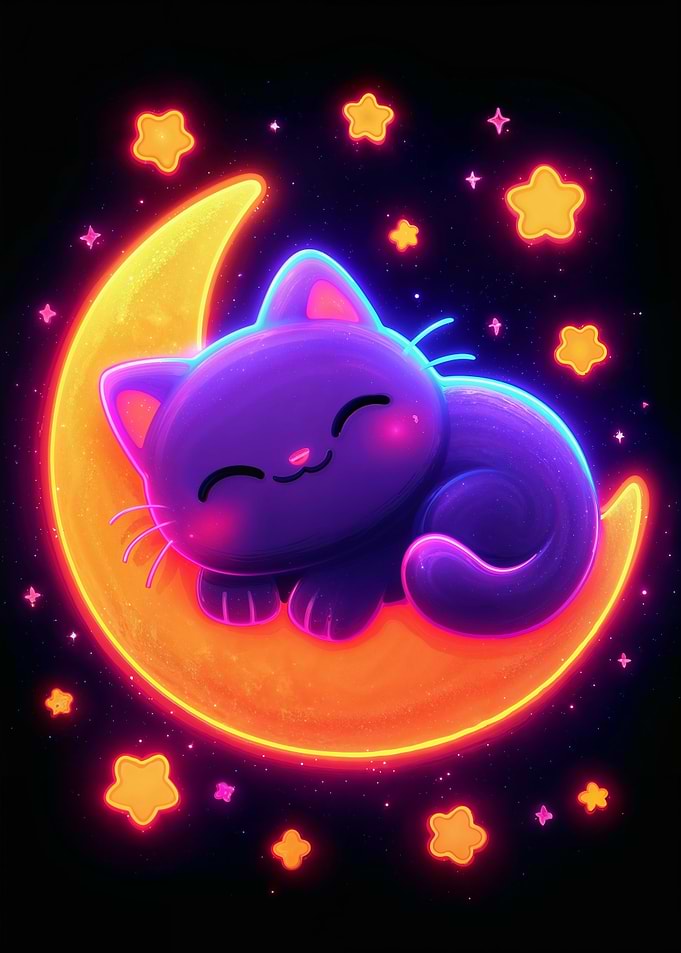 Cute Cat Sleeping on Moon