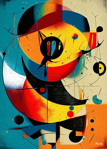 Solar Orbit – Cosmic Abstract Geometry in Cyan, Vermillion, and Gold