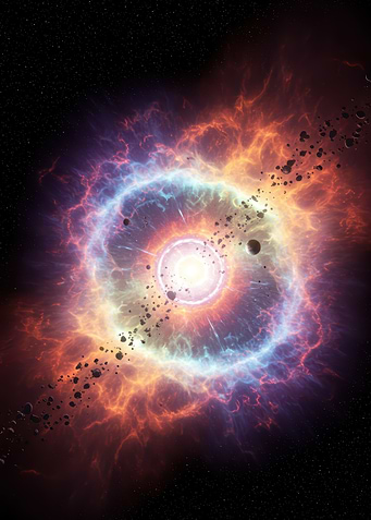 Cosmic Nebula with Asteroid Ring