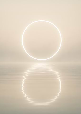 Minimal Glowing Circle Over Calm Water reflection
