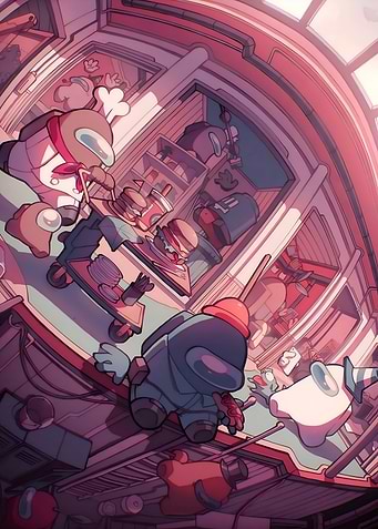 Among Us Crewmates in Cafeteria Chaos