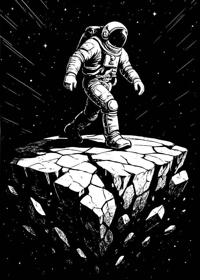 Astronaut on Floating Cube in Space Art