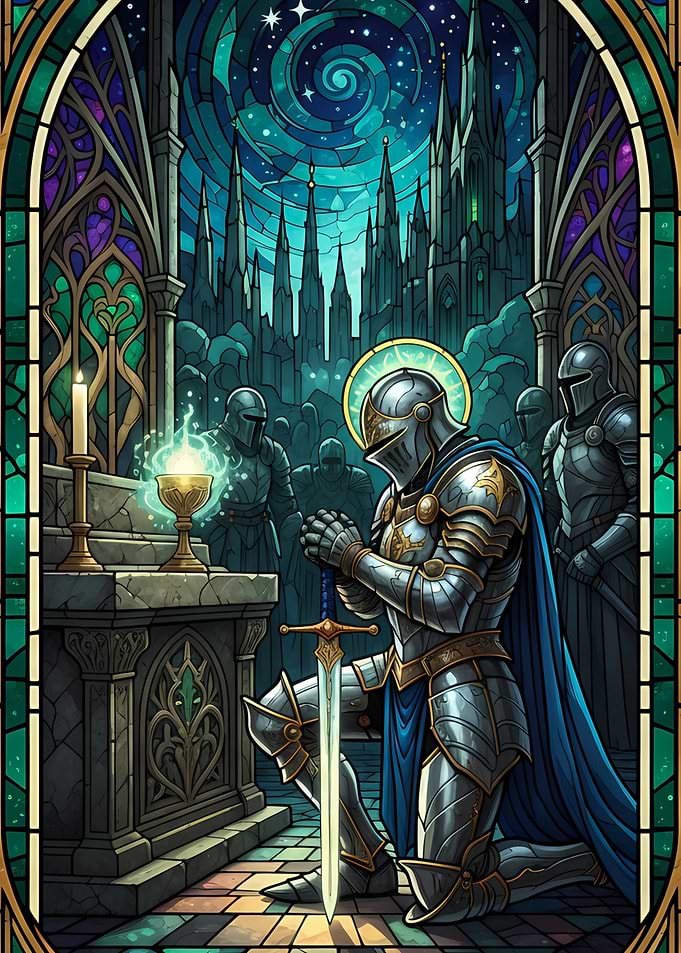 Knight's Prayer in Stained Glass