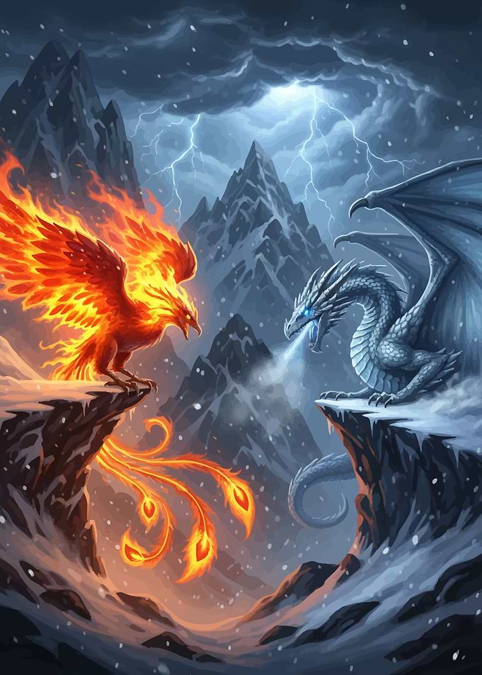 Phoenix Dragon Snowy Mountains