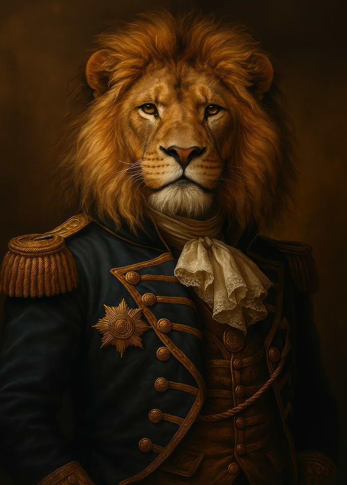Lion Portrait in Military Uniform