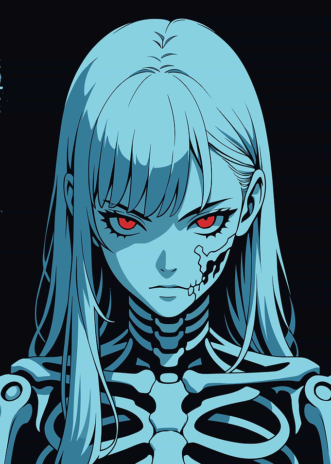 Anime Girl Skeleton with Red Eyes