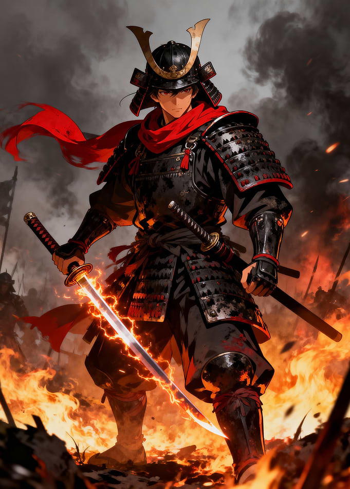 Samurai Warrior with Fiery Sword