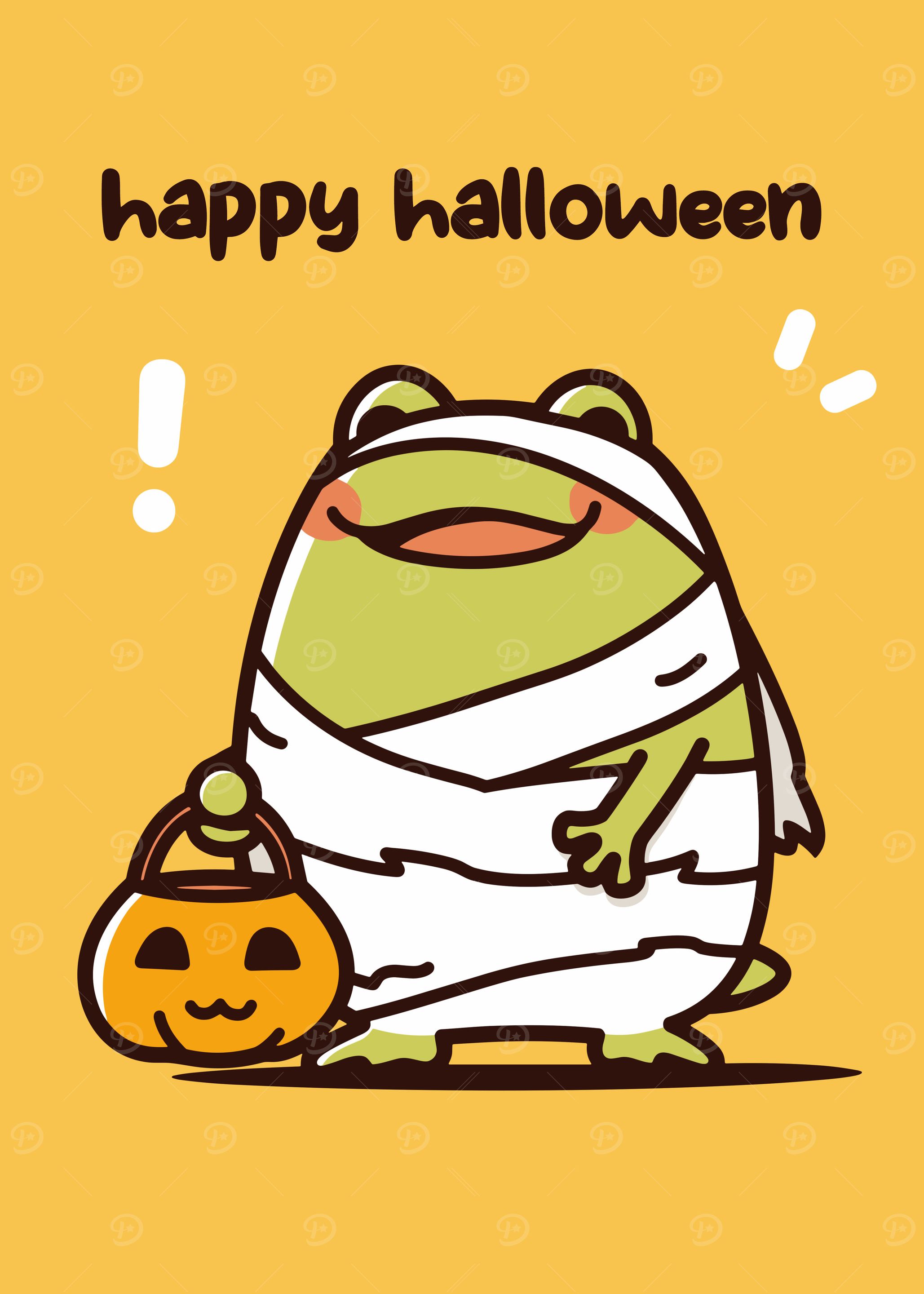 Halloween Frog Mummy with Pumpkin Basket
