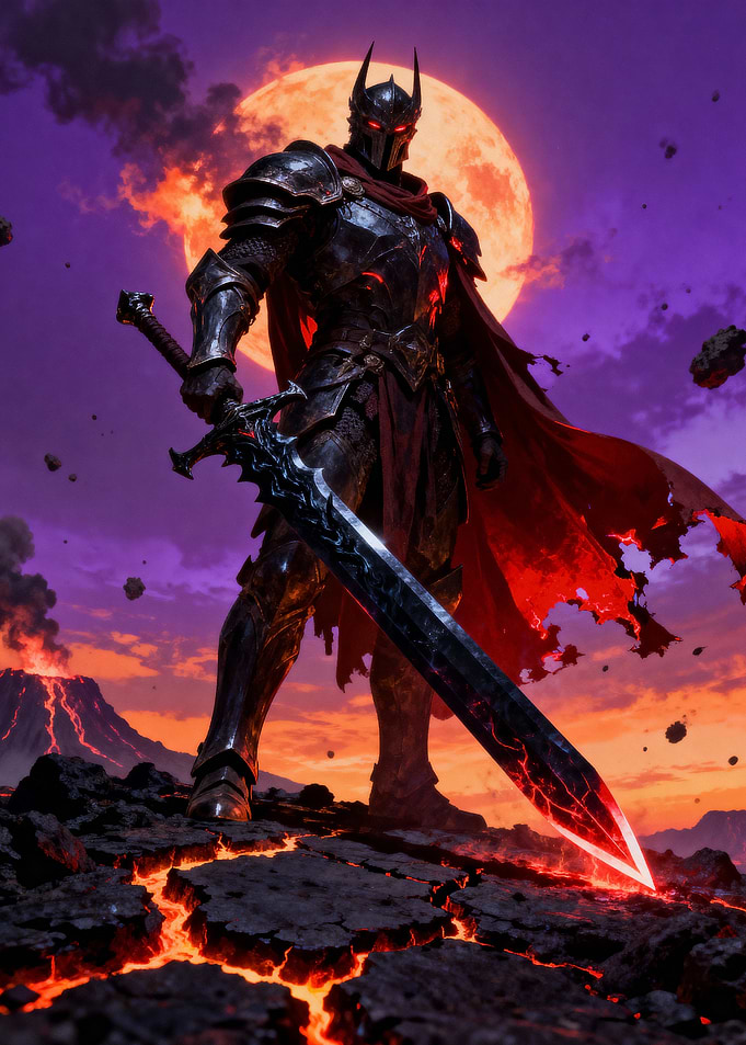 Dark Knight with Fiery Sword