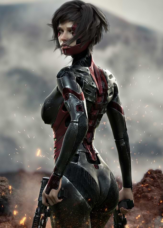 Cyberpunk Warrior Woman with Guns