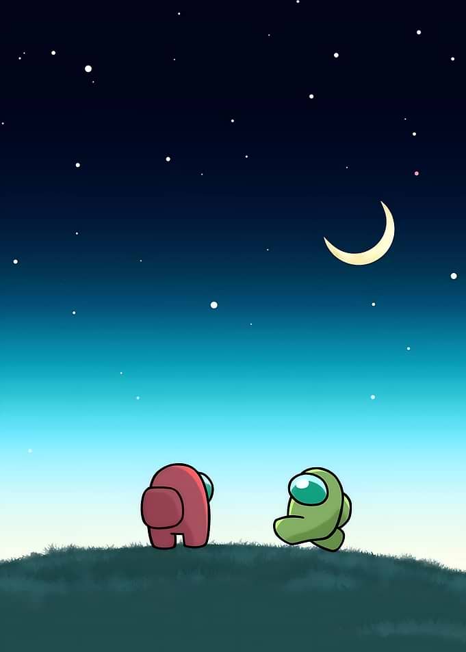 Among Us characters under starry night