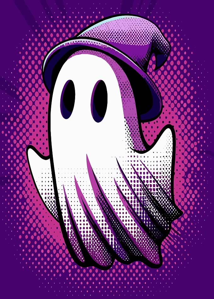 Ghost with Witch Hat Pop Art