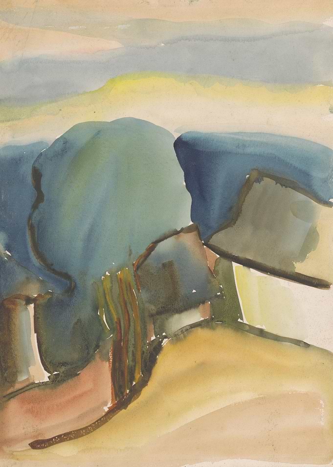 Watercolor Hillside Painting