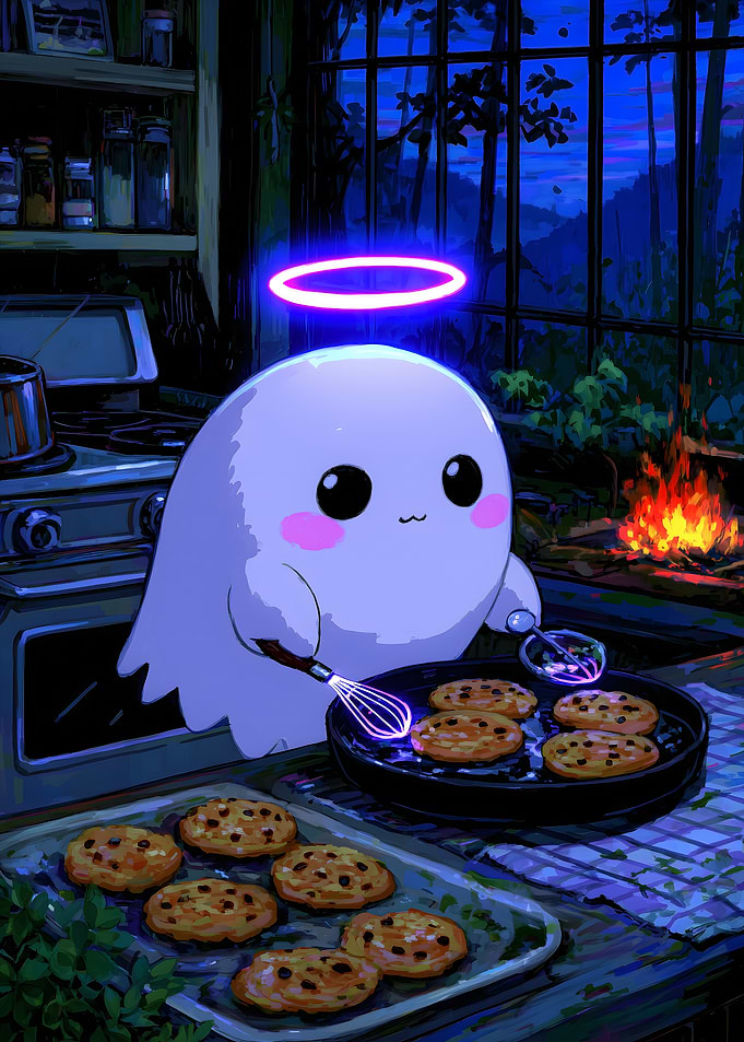 Cute Ghost Baking Cookies Illustration