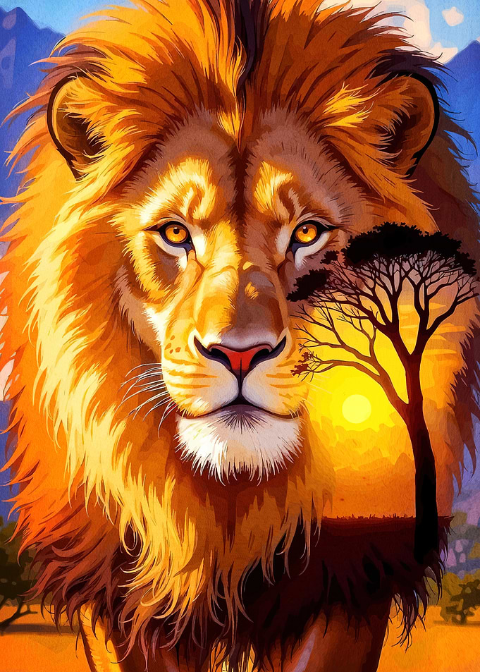 Lion Portrait African Sunset