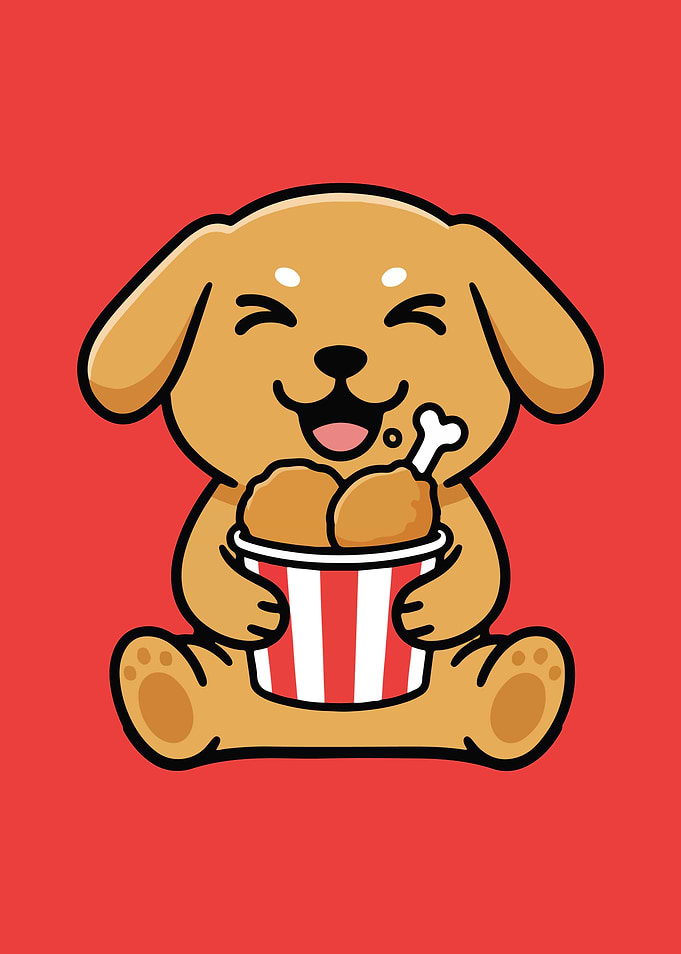 Cartoon Dog with Fried Chicken Bucket