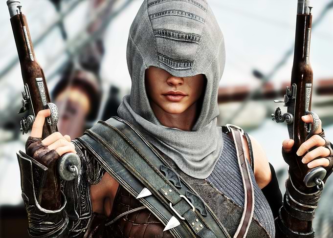 Female Pirate Assassin with Flintlock Pistols