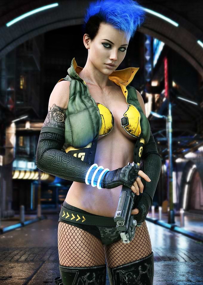 Cyberpunk Woman with Gun