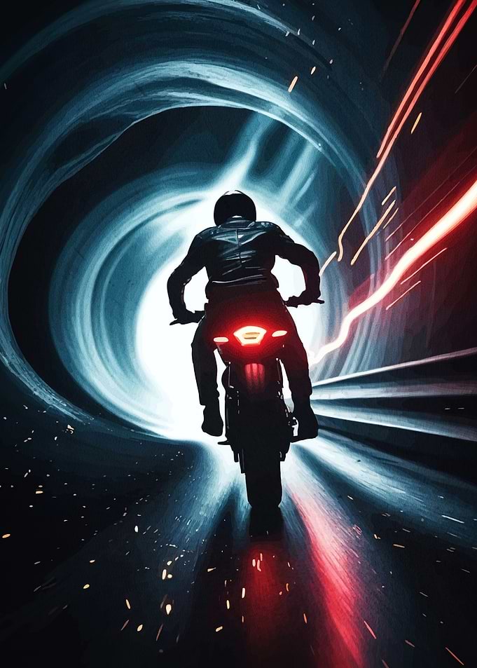 Motorcycle Rider Speeding Tunnel