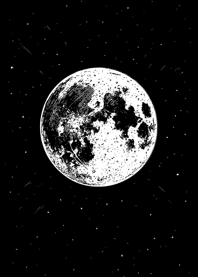 Monochrome Moon in Starry Sky Art