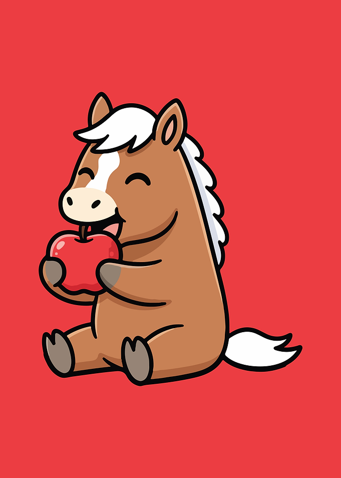Cartoon Horse Eating Apple Illustration