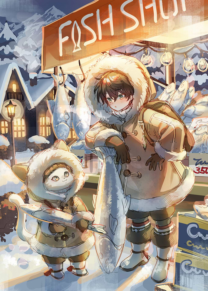 Anime Fish Shop in Winter