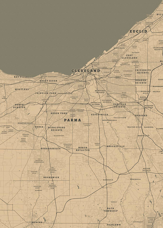 Detailed Map of Cleveland, Parma, and Euclid