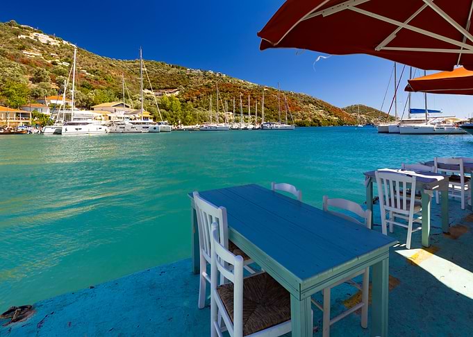 Coastal Cafe with Turquoise Water View, Lefkada