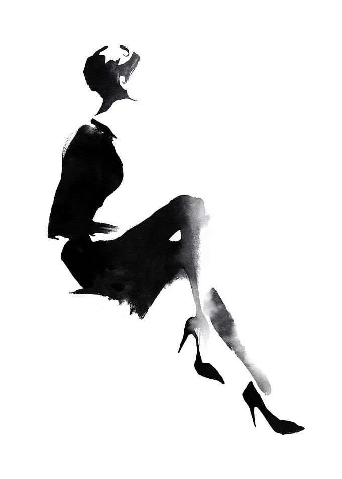 Ink Silhouette of Seated Woman