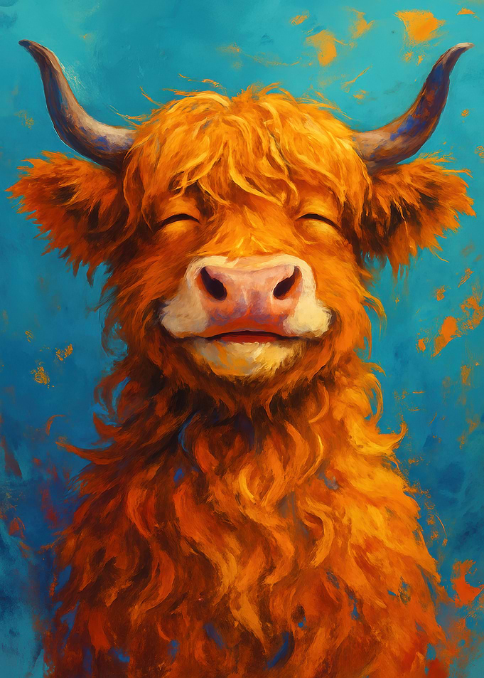 Smiling Highland Cow Portrait