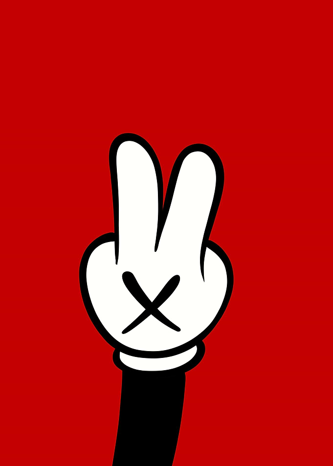 Cartoon Hand Peace Sign on Red