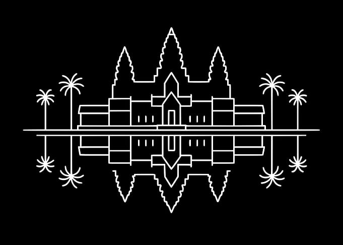 Angkor Wat – Minimal Line Art on Black Background