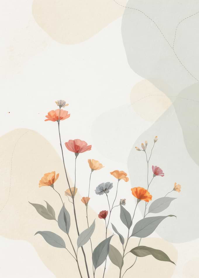 Floral Watercolor Painting with Abstract Shapes