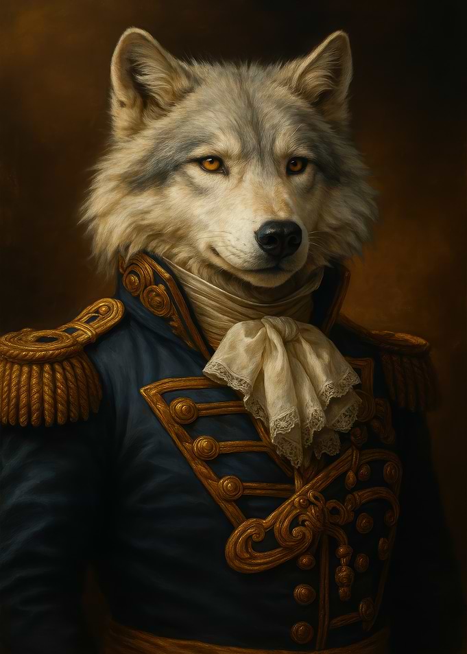Wolf in Military Uniform Portrait