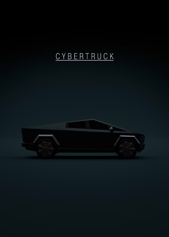 Tesla Cybertruck Minimalist Dark Poster
