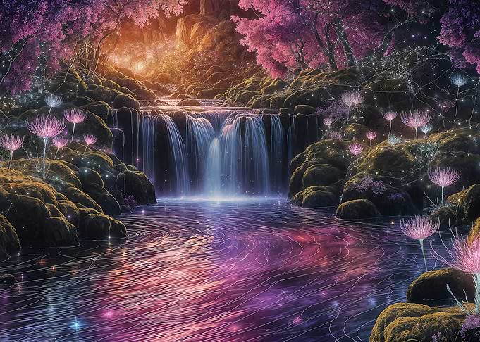 Enchanted Waterfall in a Magical Forest