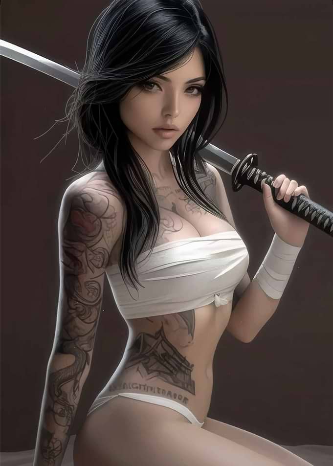 Tattooed Woman with Katana