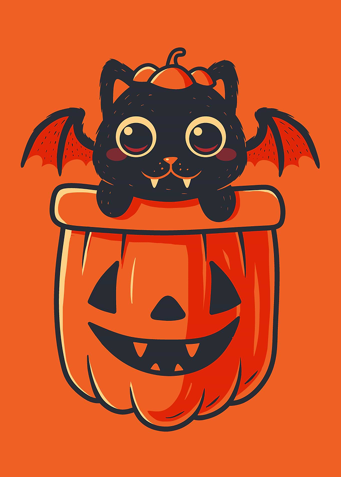Pocket Vampurr - Cute Halloween Cat in Pumpkin