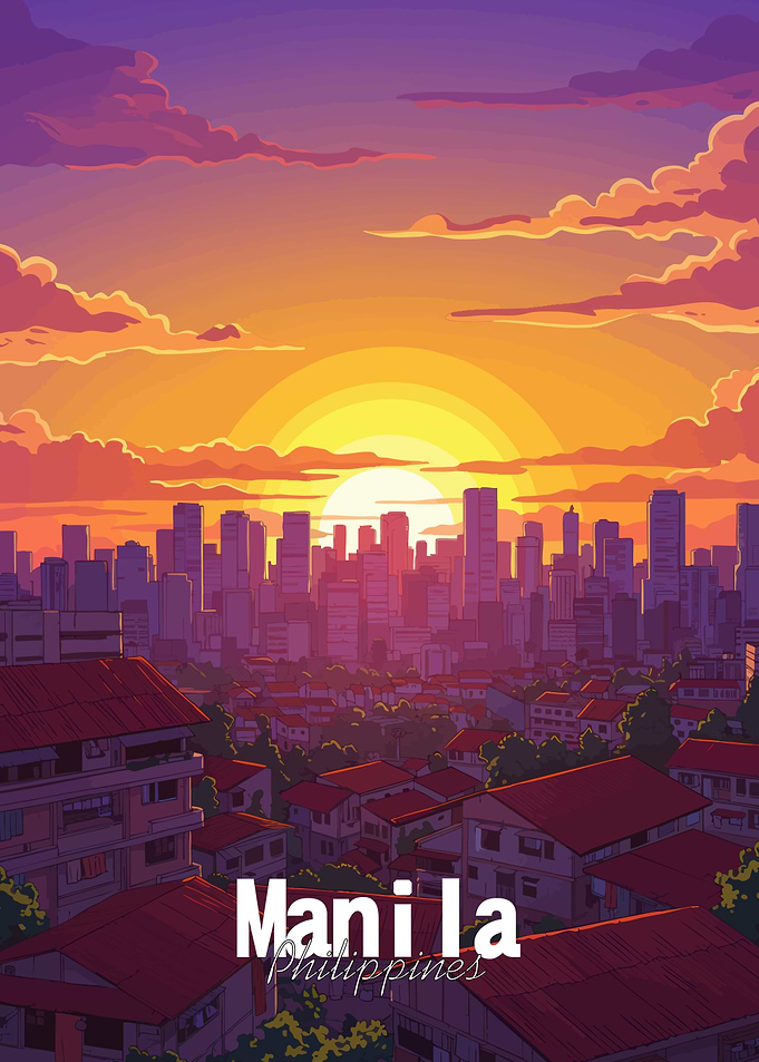 Manila Philippines Sunset Cityscape Art