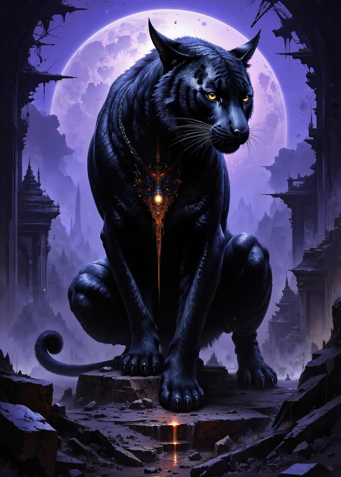 Majestic Black Panther in Fantasy Setting