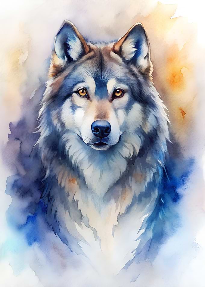 Watercolor Wolf Portrait